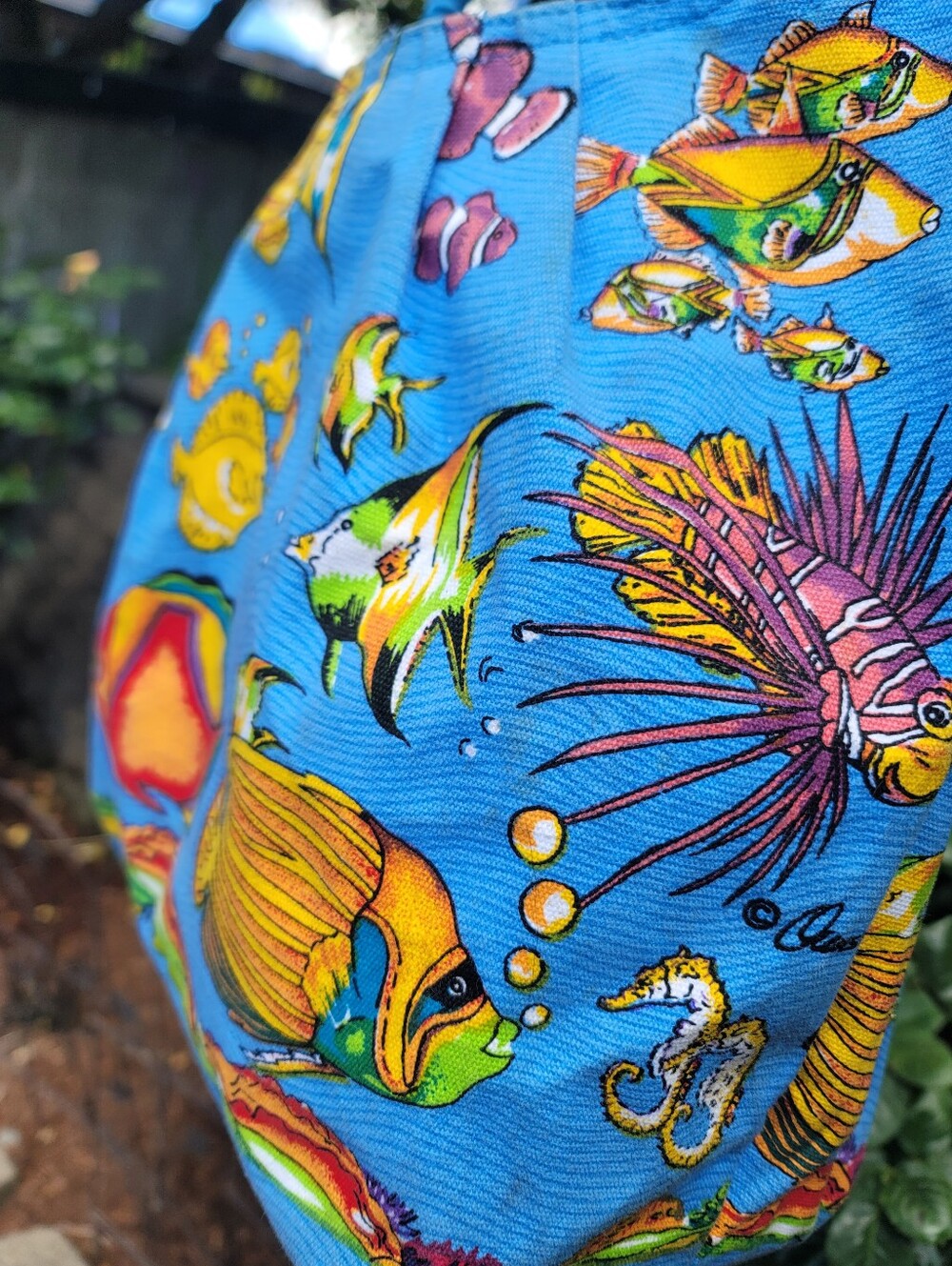 Vintage 90s Ann Ormsby Quasby Beach Elements Tropical Fish Beaded Tote Bag Y2K - Picture 15 of 17